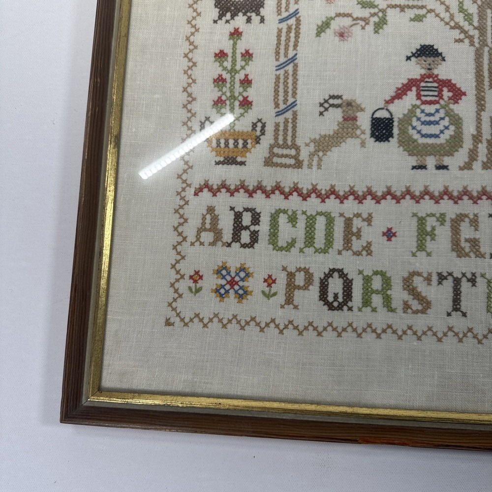 Cross Stitch Needlework Sampler Framed Vintage - Picture 4 of 9